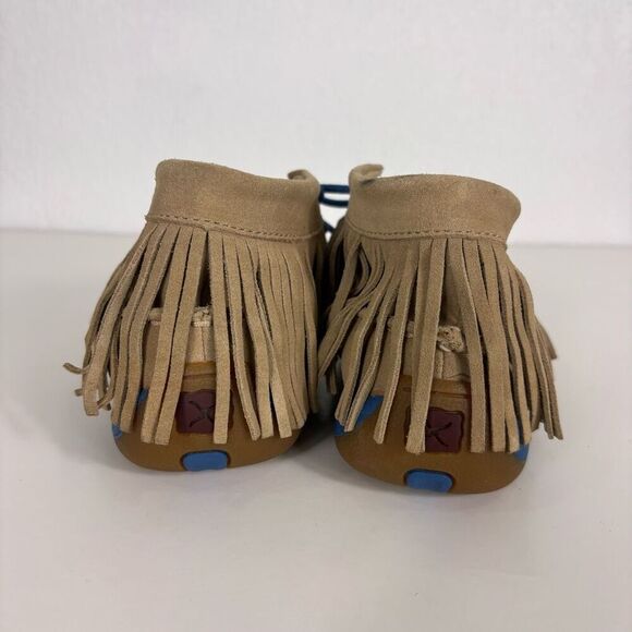Twisted X Boots Tan Leather Fringe Moccasin Colorful Aztec Print Shoes Size 6 - Picture 7 of 10